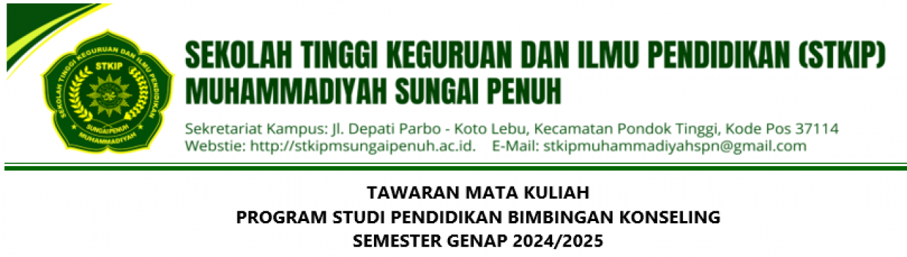 TAWARAN MATA KULIAH PROGRAM STUDI PENDIDIKAN BIMBINGAN KONSELING SEMESTER GENAP 2024/2025