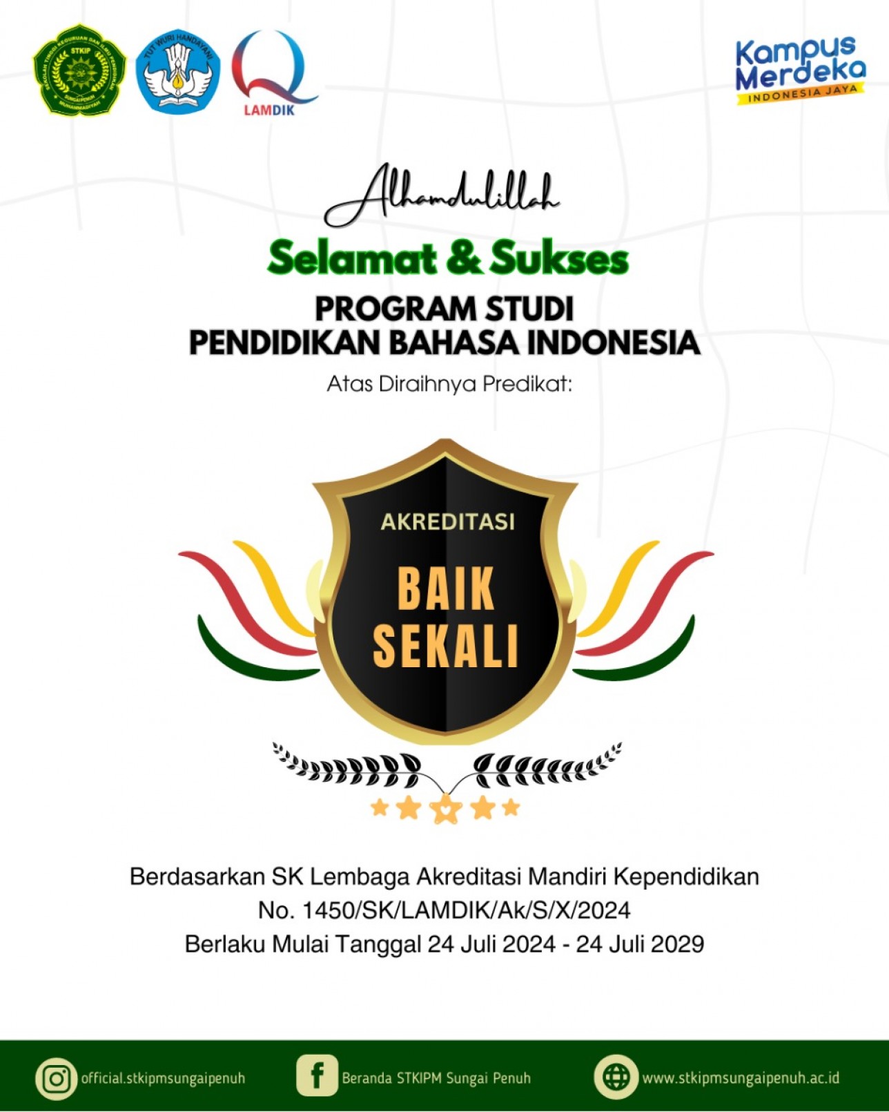 Prodi Pendidikan Bahasa Indonesia STKIP M Sungai Penuh Mendapatkan Akreditasi Baik Sekali