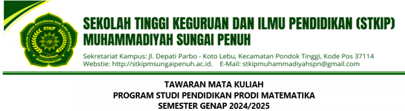 TAWARAN MATA KULIAH PROGRAM STUDI PENDIDIKAN PRODI MATEMATIKA SEMESTER GENAP 2024/2025